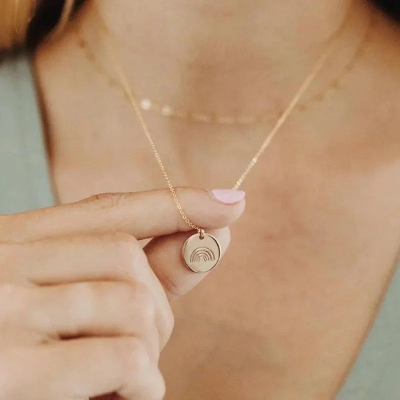 Rainbow Gold Charm Round Disc Pendant Necklace - Picture 7 of 7